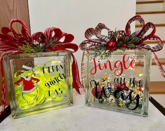 Lighted Holiday Themed Glass  Block