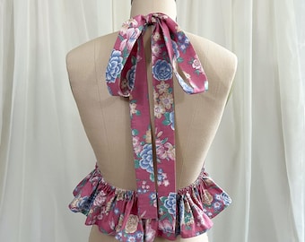 Ruffle Halter Top. Bows. Handmade. XS/S.