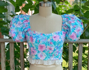Corset Crop Top. Puff Sleeve.Lace-up Back. SM.