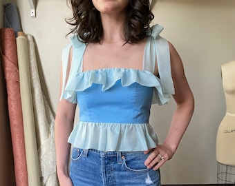 Corset Top. Ruffles. Bows. Vintage Fabrics. XS.