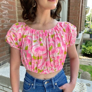 Ruffle Crop Top from Sustainable Materials. Vintage Fabric. XS/SM/MED.