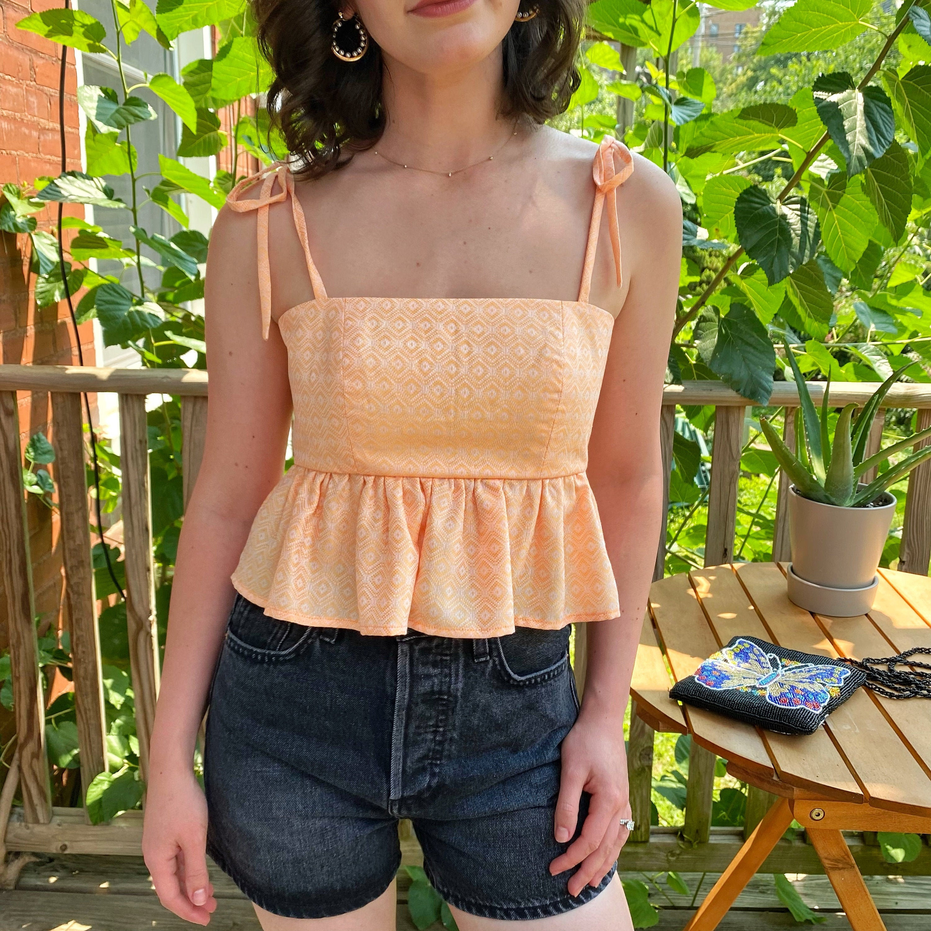 Babydoll Corset Crop Top. Orange. XS. SM.