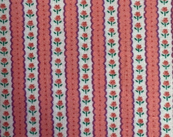 Vintage Floral and Striped Peach Pink Cotton Fabric. 86” x 44”. 2 3/8 yards.