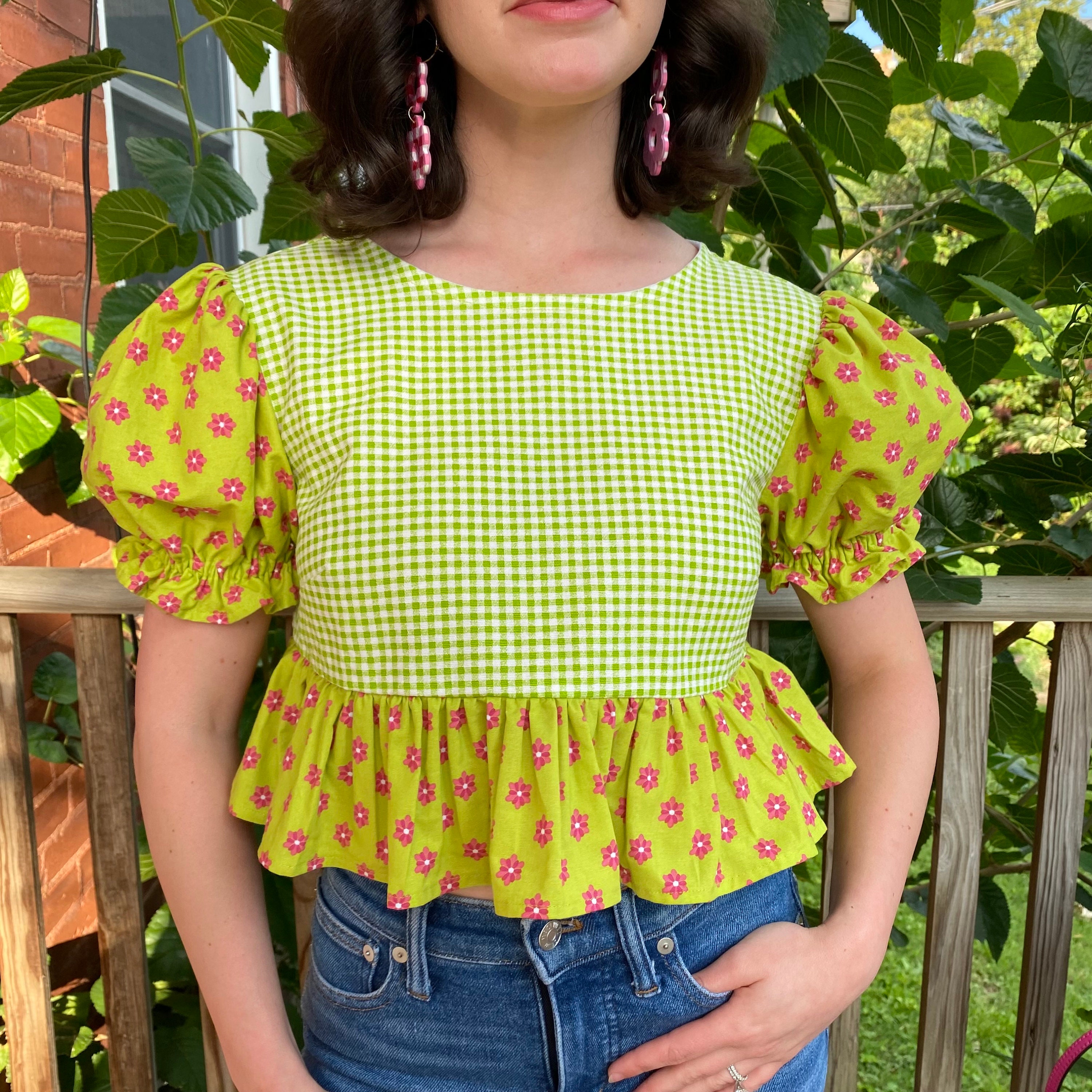 Puff sleeve gingham top hotsell