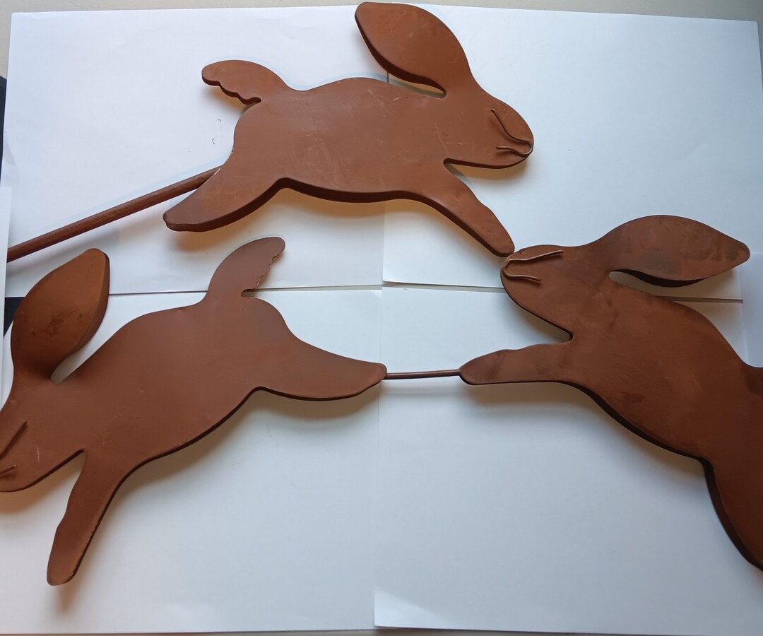 Hand Crafted Rustic Metal Garden 3D Bunny Rabbits Playing - Etsy