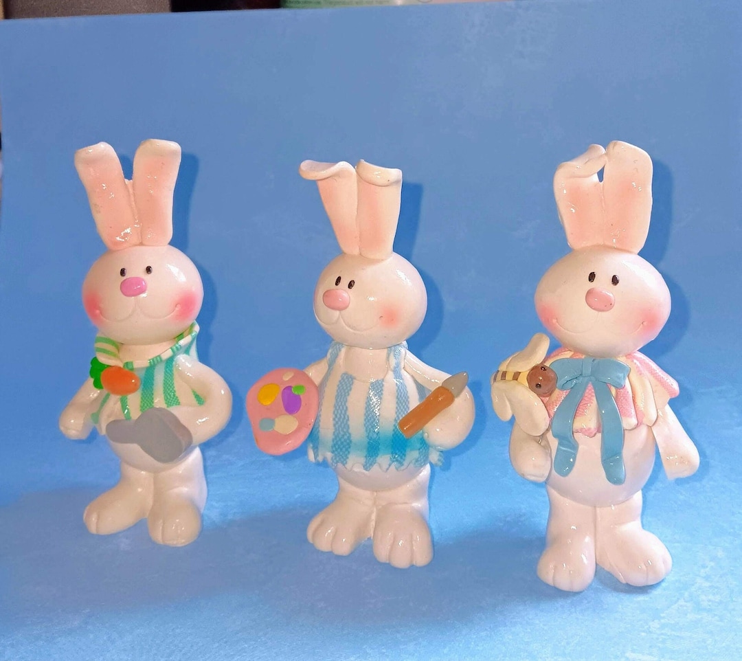 White Polymer Clay Set of 3 Bunny Rabbits Figurines Used - Etsy