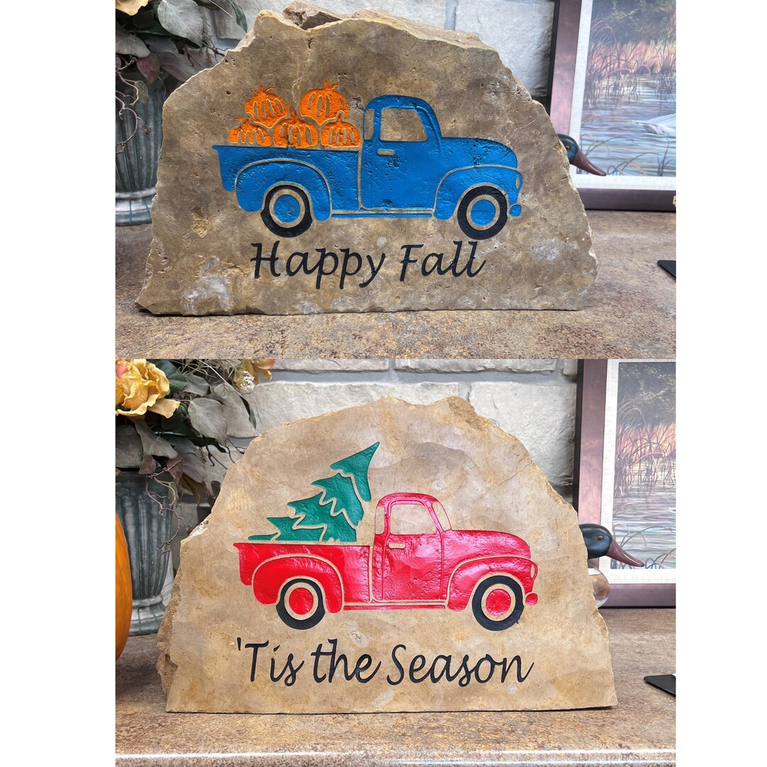 Happy Fall Decor, Engraved Stone, Seasonal Decorations, Tis the Season ...
