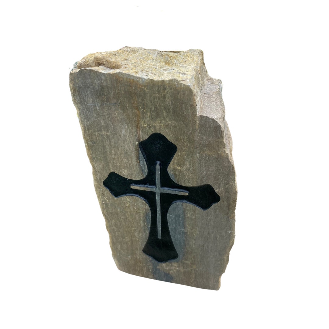 Engraved Cross Stone, Cemetery Cross, Graveside Decor, Cross Decor