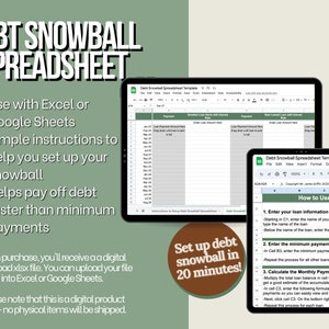 Debt Snowball Spreadsheet in Google Sheets and Excel, Debt Snowball Calculator Excel, Debt Payoff Calculator Excel