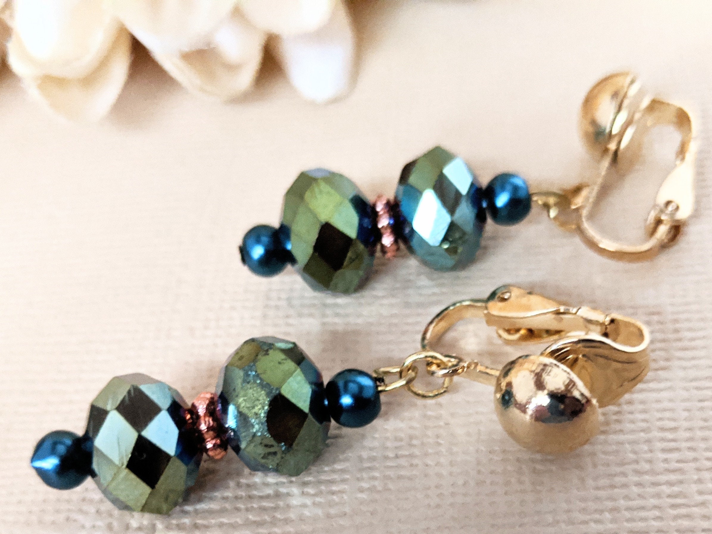 Dark Teal Earrings Crystal Jewelry Handmade Clip On Earrings Etsy