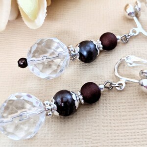 Clip On Earrings Crystal, Nonpierced Earrings Women, Statement Earrings Clip On, Chunky Earrings, Chocolate Pearl Earrings Clip On, Handmade