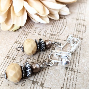 Sterling Silver Copper Clip On Earrings Dangle, Mother of the Bride Gift for Her, Pewter Victorian Earrings, Christmas Gifts for Daughter