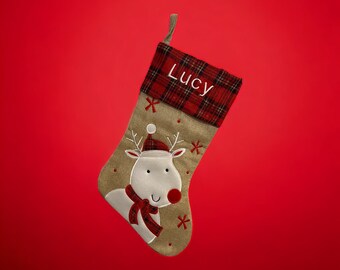 Santa Stocking - Personalized Reindeer Stocking - Christmas Stocking - Personalized Christmas Stocking - Hessian Stocking - Burlap Stocking