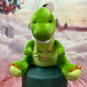 Personalized Stuﬀed Animal - Dinosaur Plush - New Baby Gift - Baby Keepsake - Birth Announcement - Dino Plush - Birth Stat Animal