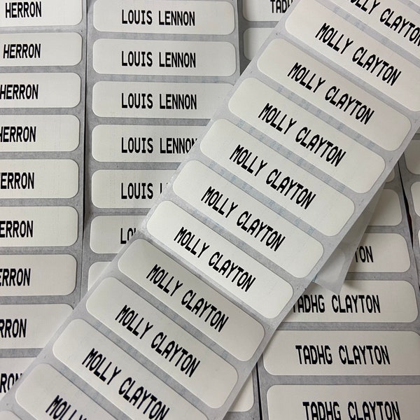 Iron On Name Labels - Nom personnalisé Tag Tissu Vêtements Étiquettes Taille Matériau Vêtement Noir Blanc Pré-Cut