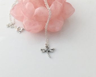 Tiny dragonfly sterling silver charm delicate necklace, minimalistic, layering charm jewelry