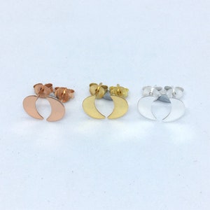 A pair of Crescent Moon in sterling silver, yellow gold or rose gold plated silver stud earrings, celestial earrings