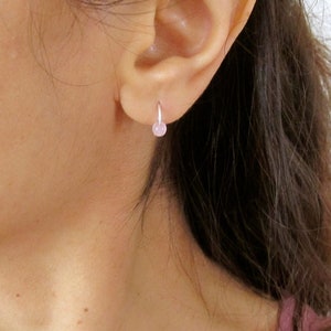 A pair of gemstone ball bead small wire sleepers in sterling silver, yellow or rose gold small hoops earrings