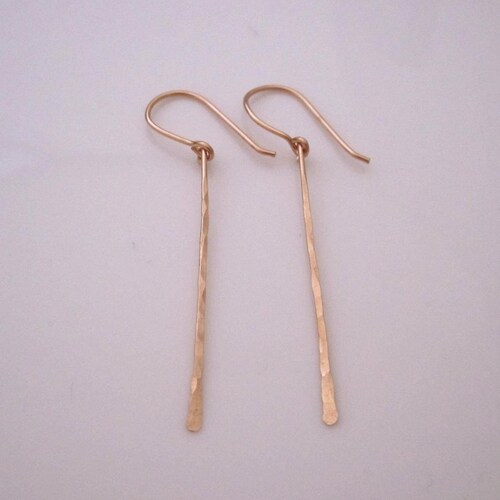 Modern stick bar hammered wire dangle earrings in solid sterling silver, 14K yellow or rose gold shops filled wire
