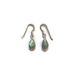 Labradorite teardrop gemstone dangle sterling silver earrings, everyday gemstone earrings