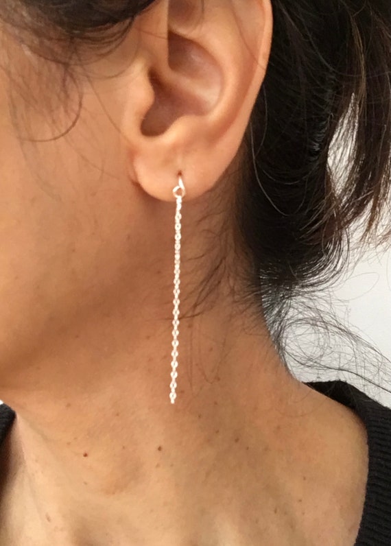Small Chain Sterling Silver or Yellow Gold Dangle Earrings