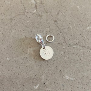 Sun stamped round sterling silver charm, sun pendant