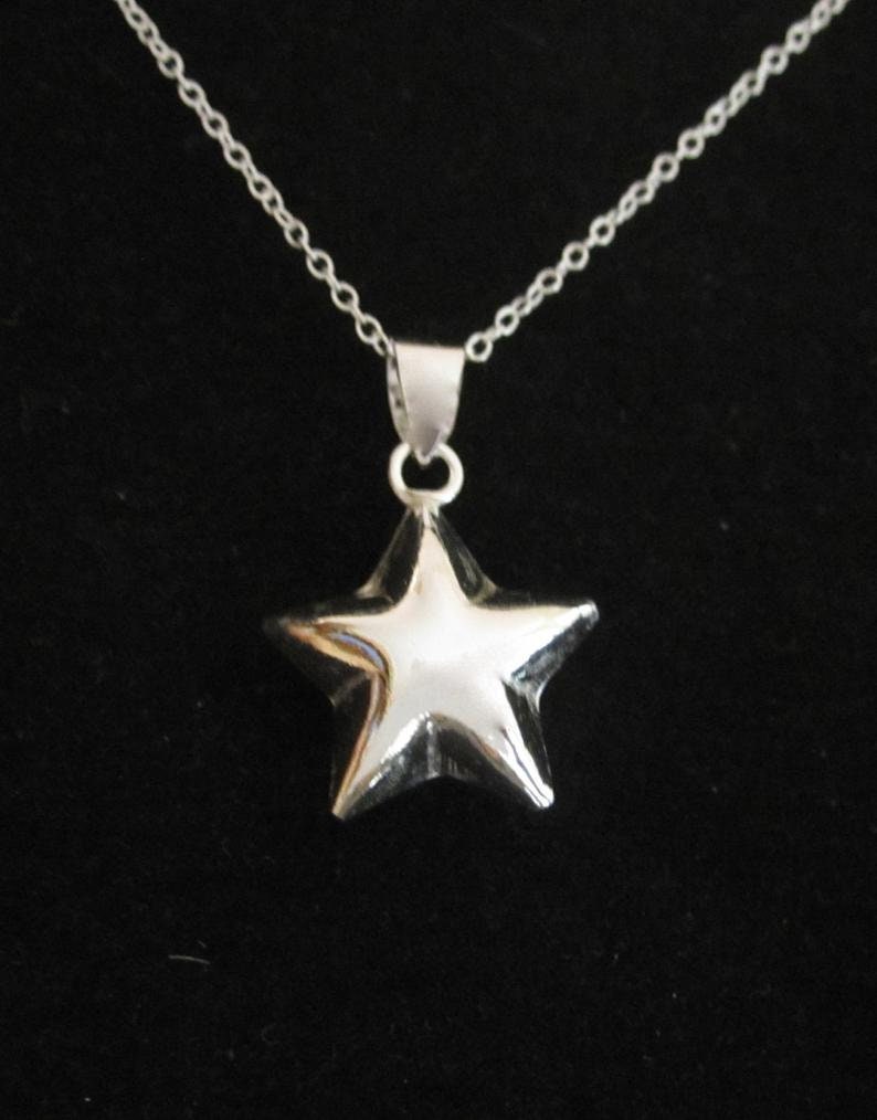 celestial necklace Sterling silver Puffy 3D STAR pendant with chain necklace