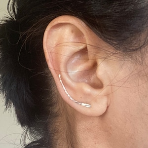 Long slim hammered curved BAR sterling silver, 14k yellow or rose gold filled arch, ear pin climbers earrings