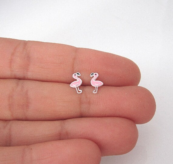 Pink Flamingo Stud Post Earrings Enamel on Sterling Silver Pink Flamingo Stud Post Earrings Enamel on Sterling Silver