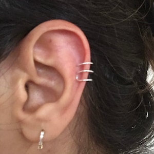 Triple ear cuff, fake no piercing cuff, cartilage cuff in 925 sterling silver, 14K yellow or rose gold filled wire