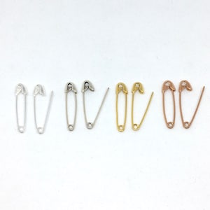 A pair of Safety pin sterling silver or rose gold plated silver small hoops, novelty earrings