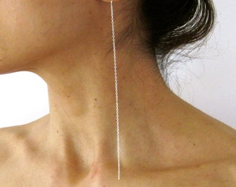 Long chain sterling silver or gold dangle earrings, different sizes, elegant, long, statement earrings