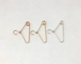 Coat hanger, clothes hanger charm in sterling silver or gold filled wire, clothing hanger pendant, fashion charm