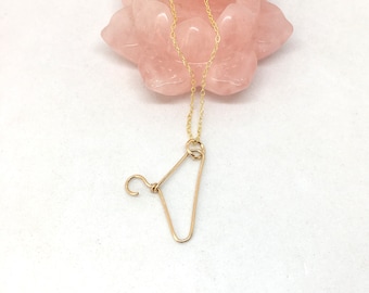 Clothes hanger charm with chain in yellow gold, clothing hanger, coat hanger necklace