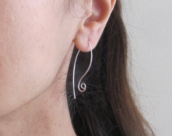 Swirls long sterling silver, yellow gold or rose gold filled wire earrings