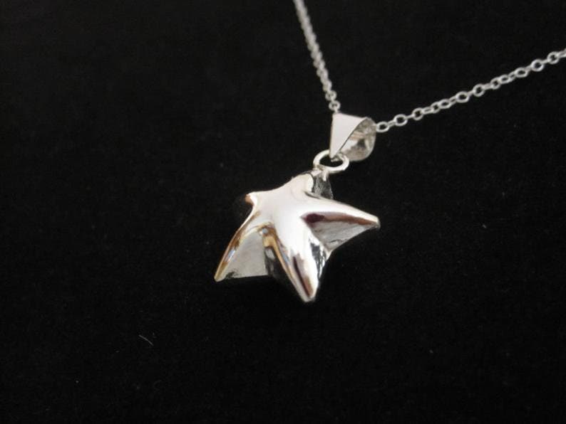 celestial necklace Sterling silver Puffy 3D STAR pendant with chain necklace