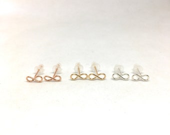 INFINITY Eternity Liebe massive Sterling Silber, 14K Gelb oder Rose Gold filled Draht Ohrstecker