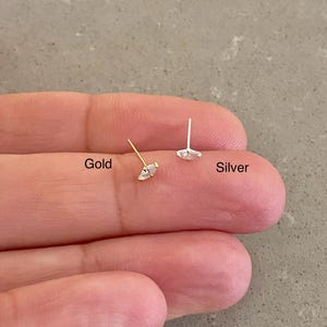 Tiny clear marquise cz stone nose stud minimal earring in sterling silver or gold