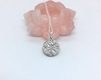 COMPASS sterling silver charm necklace, traveler's charm jewelry