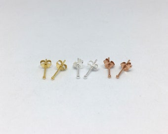 A pair of extra teeny tiny 1.5mm ball 925 sterling silver or 14k gold plated silver stud earrings, geometric studs