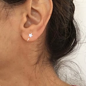A pair of celestial star sterling silver or gold plated silver open hoops