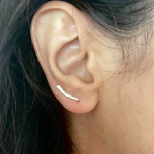 Slim curved BAR hammered sterling silver, 14k yellow or rose gold filled arch, ear pin climbers earrings