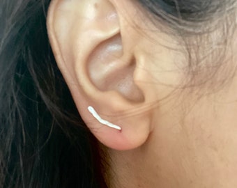 Slim curved BAR hammered sterling silver, 14k yellow or rose gold filled arch, ear pin climbers earrings