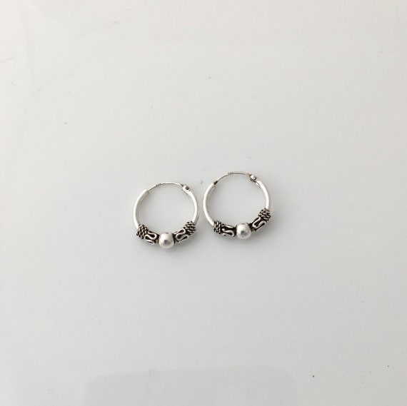 Sterling Silver Bali Style Ball Hoop Earrings Sterling Silver Bali Style Ball Hoop Earrings