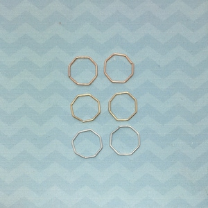 A pair of OCTAGON sleepers in sterling silver, 14k yellow or rose gold filled small hoops, geometric pair of earrings
