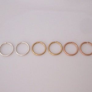 Set of three pairs 20g wire hoop sleepers sterling silver, yellow and rose gold small earrings, nose rings