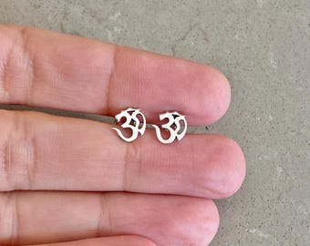 A pair of OM AUM OHM sterling silver stud earrings