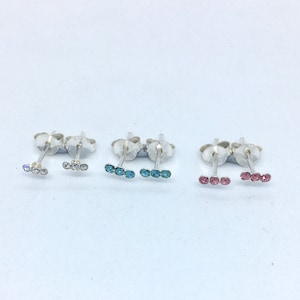 A pair of three teeny tiny crystals sterling silver stud earrings, minimal studs