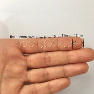 Extra thin 26g wire sterling silver, 14K yellow or rose gold filled helix, tragus, rook, daith, cartilage, lobe hoop earring, nose ring