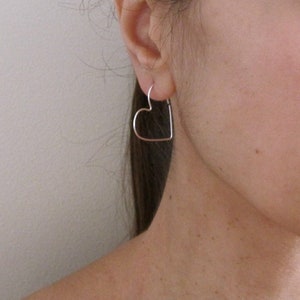 A pair of simple HEART sterling silver or yellow or rose gold filled wire hoops